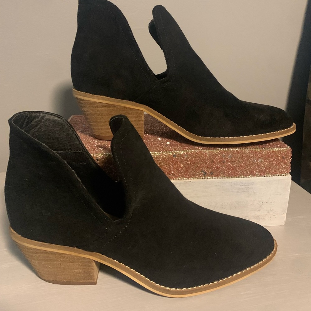 Black suede ankle boots.